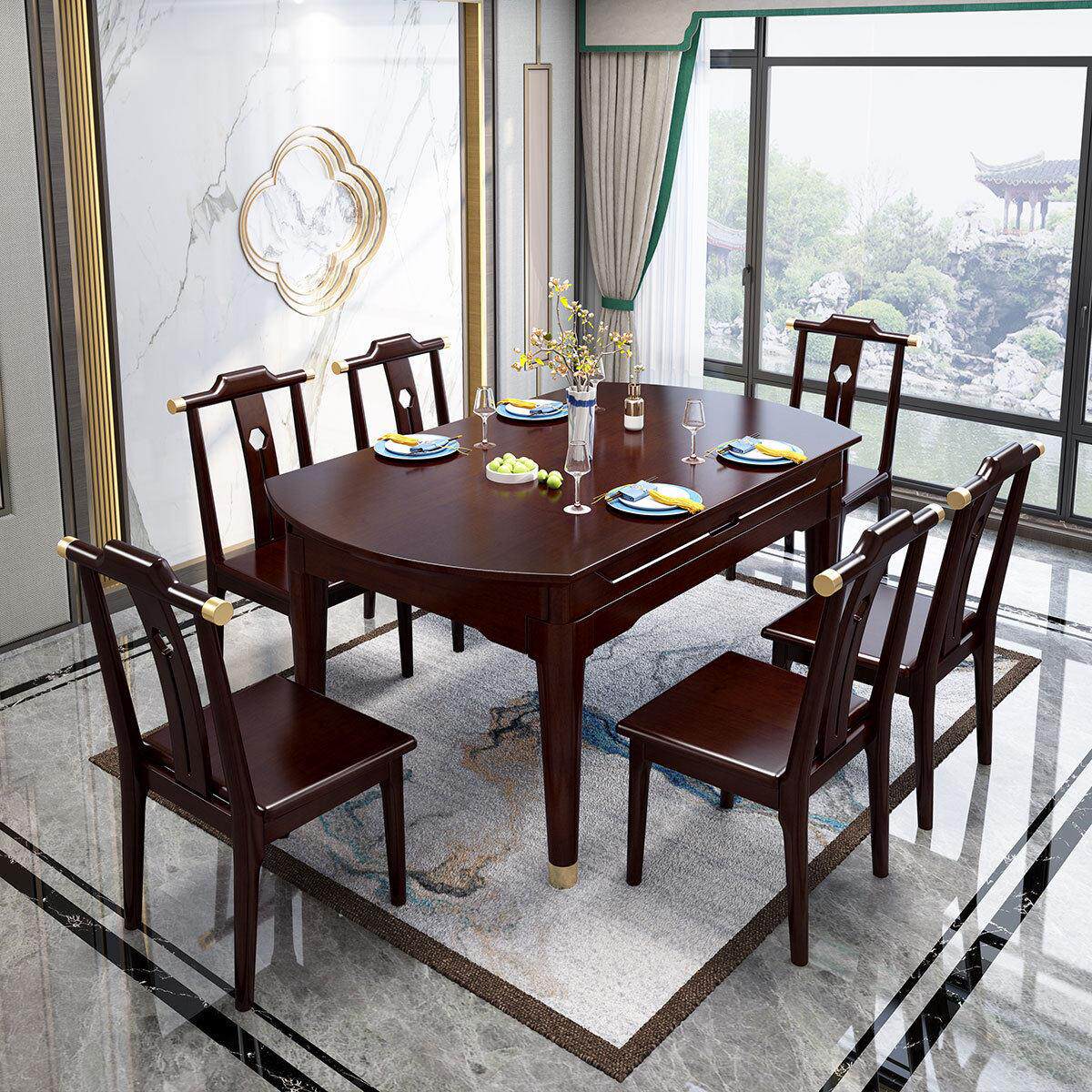 中式实木大圆桌圆形餐桌椅组合酒店饭店1.5米8/10人饭桌新中式