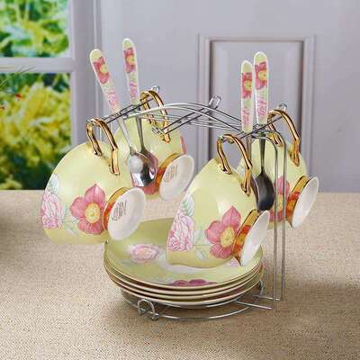 欧式时尚骨瓷咖啡杯碟创意陶瓷咖啡杯套具英式下午茶杯配勺送架子