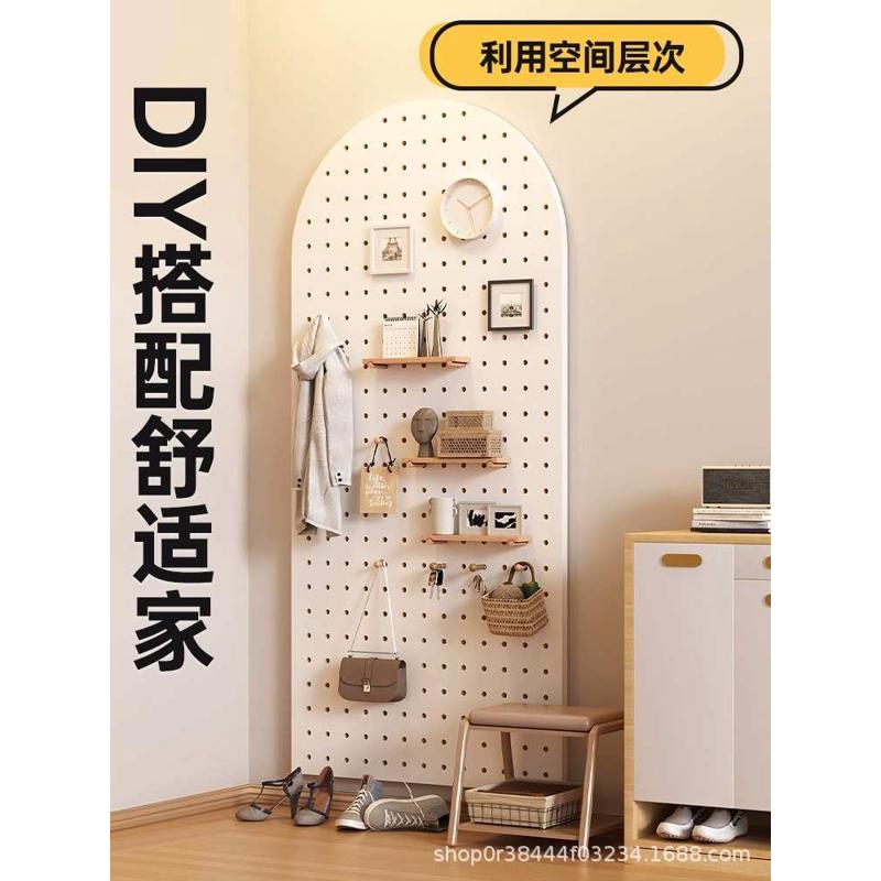 物洞洞木质遮挡板架板架实木桌面玄关入户架置挂收纳墙面