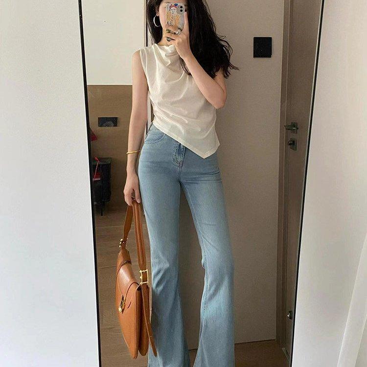 WFYO/微喇裤女2026年春夏新款浅蓝牛仔喇叭裤高腰修身显瘦马蹄裤