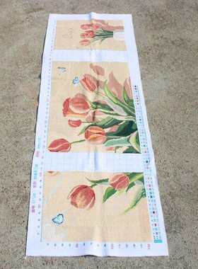 绣好的纯手工十字绣成品郁金香三连画满绣客厅风景画不带框