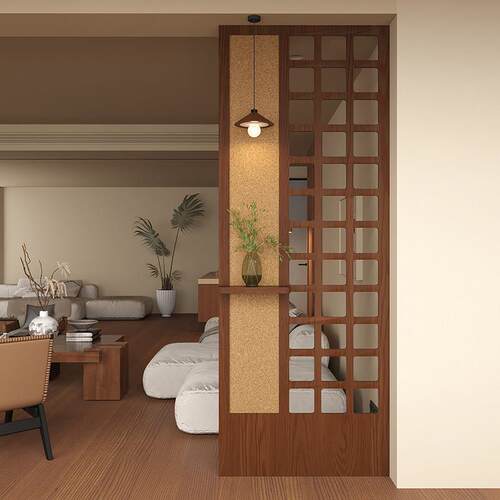 中古风实木屏风隔断入户镂空隔断背景墙遮挡屏风复古藤编玄关隔断