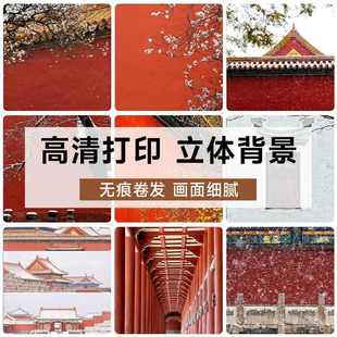 厂家直销故宫红墙背景纸古典复古冬季 雪景红色背景布影楼古风全家