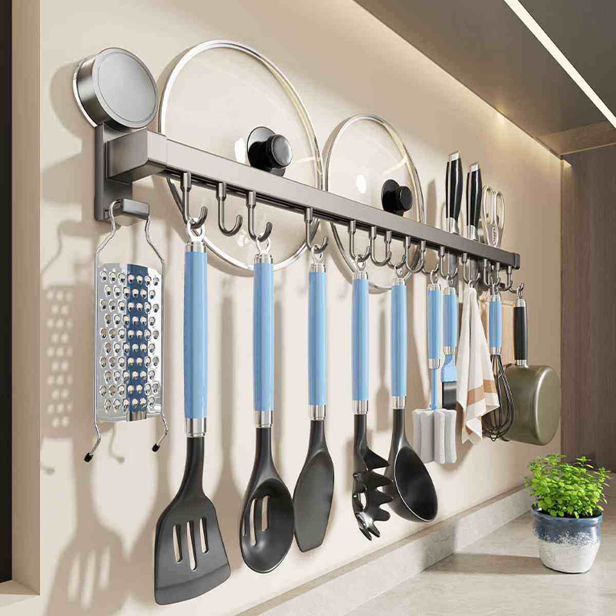 吸盘厨房挂钩免打孔多功能挂杆锅铲勺子刀具一体挂架壁挂式收纳架,厨房/烹饪用具,厨房抽屉置物架,淘宝优惠券,粉丝福利购,淘宝优惠卷