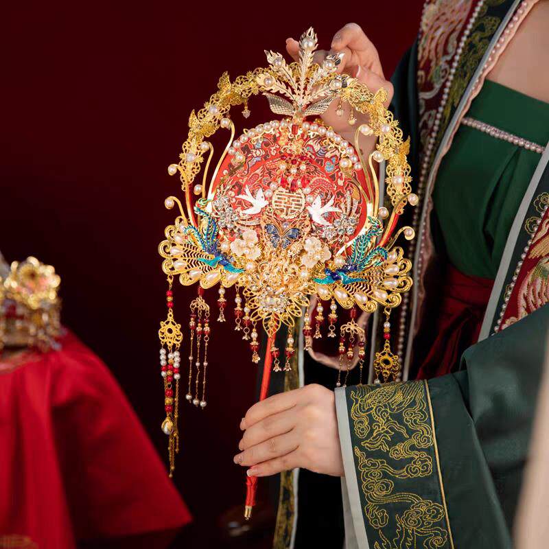团扇结婚新娘中式婚礼红色明制汉服手工diy闺蜜新婚礼物定制高级