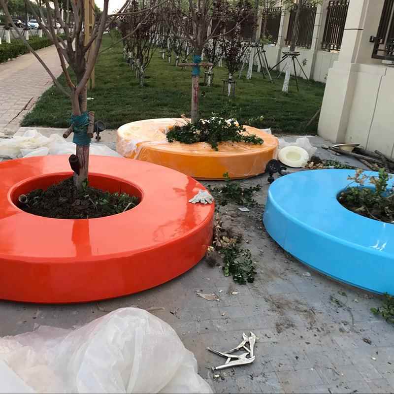 户条外广场钢玻璃圆形树池座椅园种植池商场公JVC公园创意长休闲