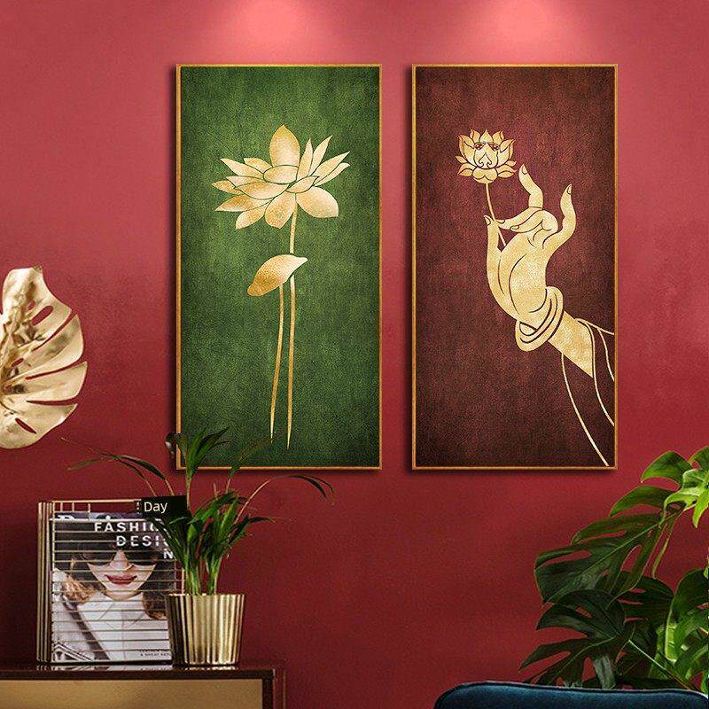 泰式挂画东南亚风格装饰画泰式佛像墙面装饰泰式背景荷花壁画