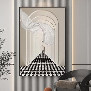 现代简约延伸感空间玄关装饰画过道挂画走廊尽头壁画客厅落地画