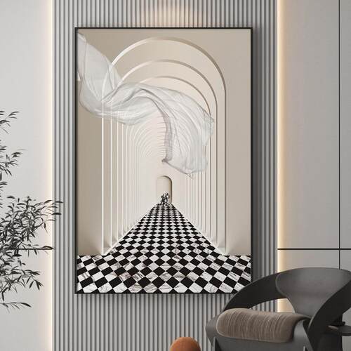 新款直销现代简约延伸感空间玄关装饰画过道挂画走廊尽头壁画客厅