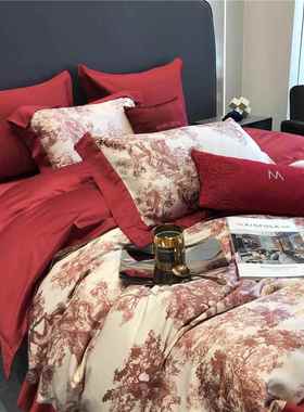 YVD轻奢全四棉婚120支季长绒棉件套四款纯棉结婚庆红色喜被床上用