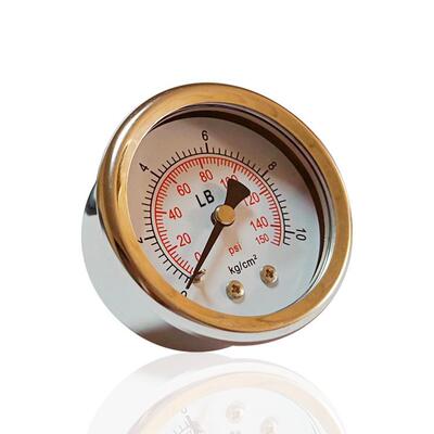 供应不锈钢压力表无油304轴向带平夹半钢横装YB50ZU 10kg 150psi