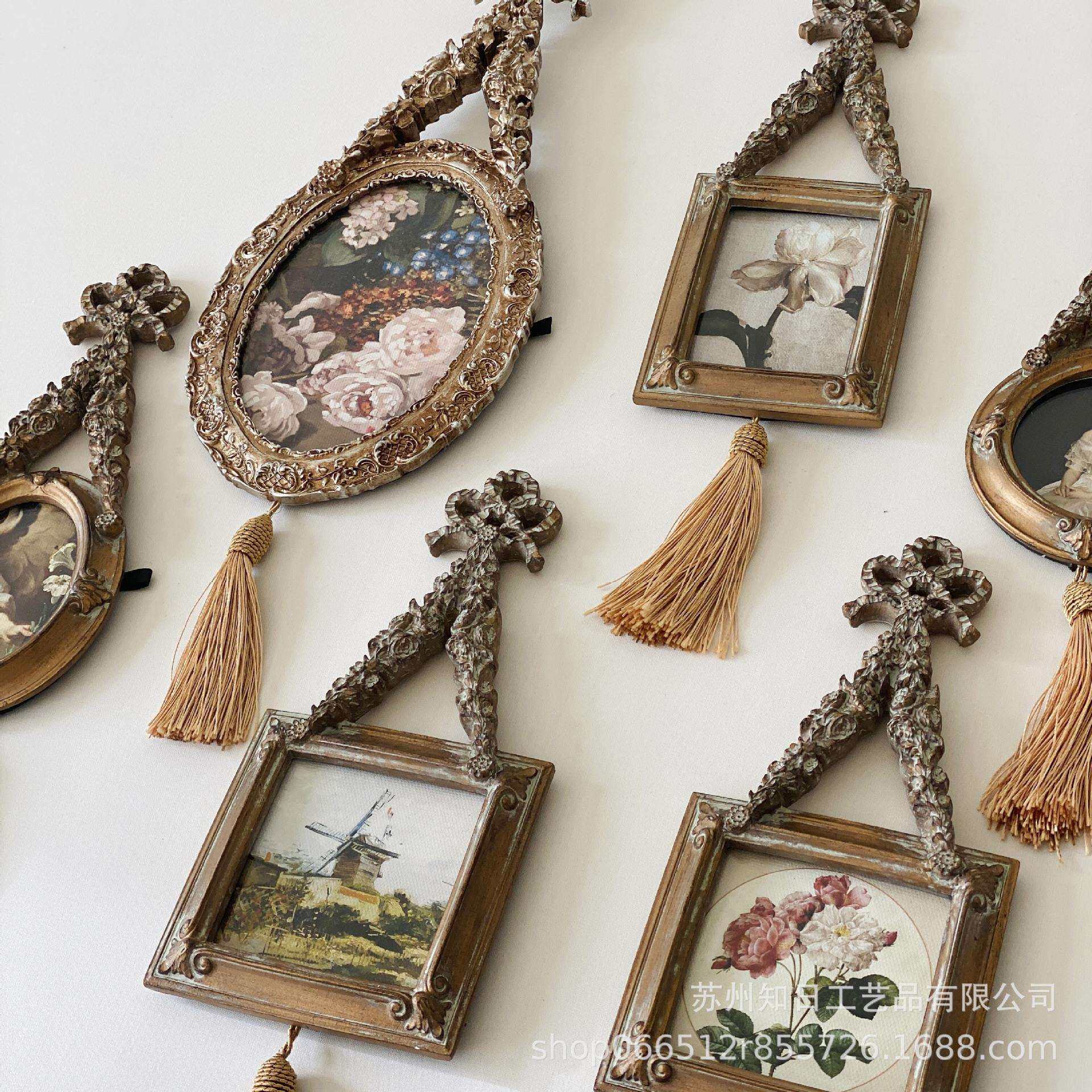 复古镂空雕花树脂相框美式乡村装饰画法式流苏做旧油画框组合挂画