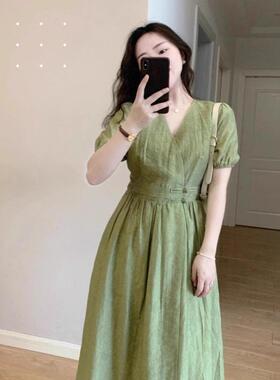 2025夏季新款大码女装微胖妹妹新中式别致长裙绿色胖mm显瘦连衣裙