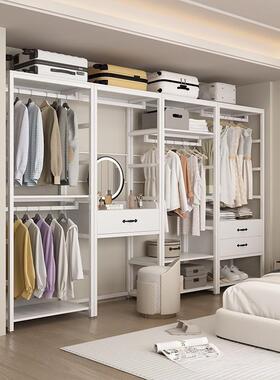 家新款步WEO架入式衣帽间用卧室衣帽落地式合架子双层组挂衣架开