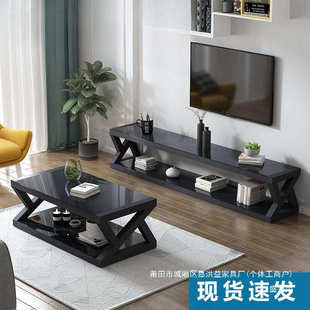 厂家黑色小户型电视柜组合桌子简约钢化玻璃欧式客厅现代茶几