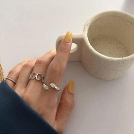 韩国s925银戒指女时尚个性，复古泰银链条，食指戒拼接几何指环手饰