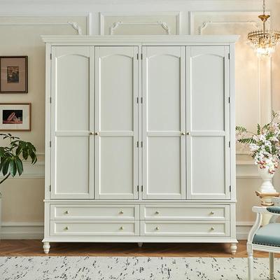 帝罗堡色奶油风全实木白衣柜美式用卧四无品牌/室二三门樱桃家木