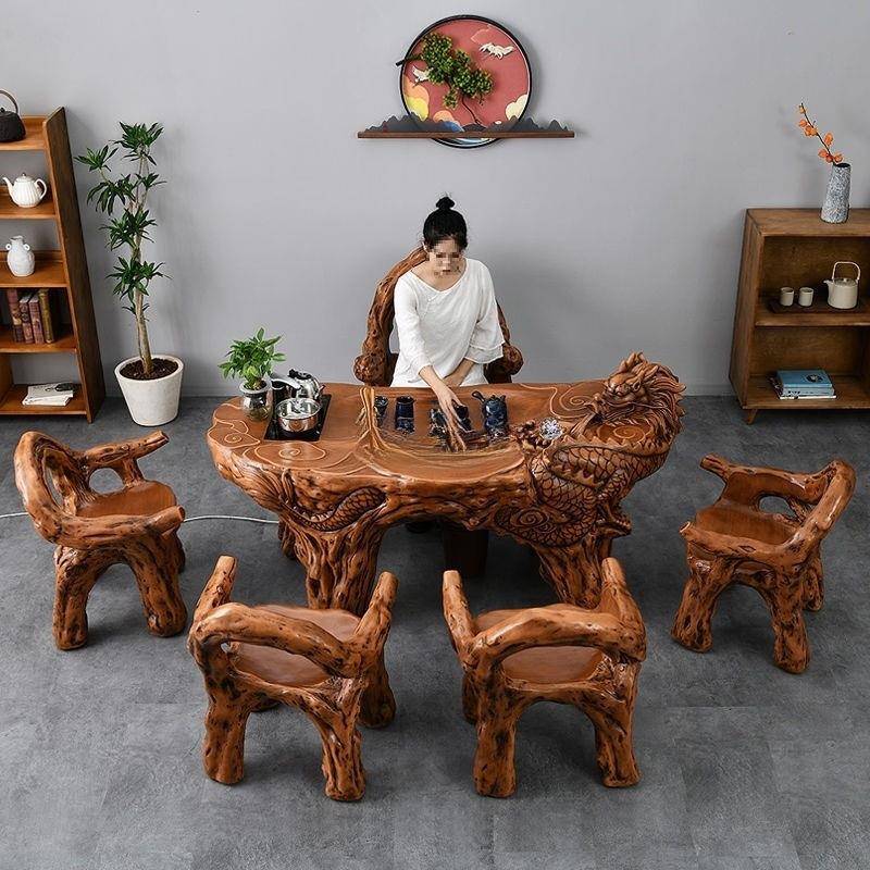 仿根雕喝茶龙桌椅组合茶具套装一体办公室家用阳台功夫户外泡茶台图片