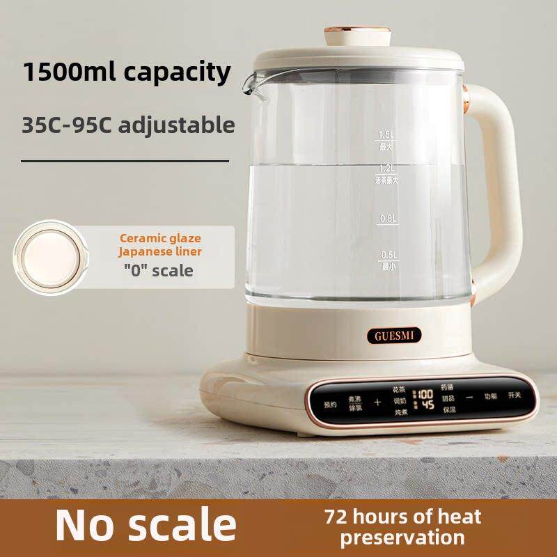 【陶瓷釉底】1.5L脱氯恒温保温保健壶小型一体式水壶茶水壶玻璃