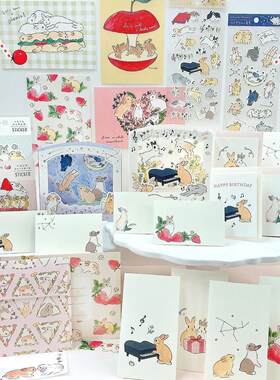【现货】日本active森山标子新品可爱兔子贴纸立体贺卡便签卷