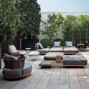 别墅设计师露天台户外沙发组合柚木躺床售楼部庭院花园实木家具