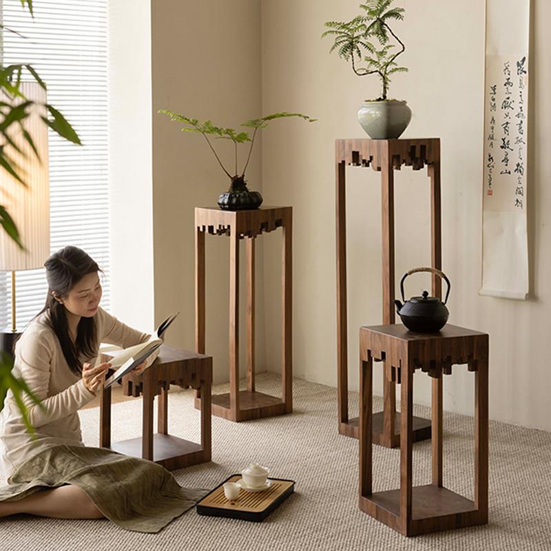 黑花胡桃子架客厅落SQ001地式花盆置物架阳台实木花架子室摆件展
