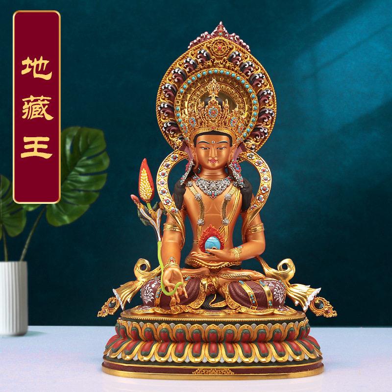 藏式纯铜彩绘地藏王精品仿古鎏金铜像摆件藏式尼泊尔家供奉品