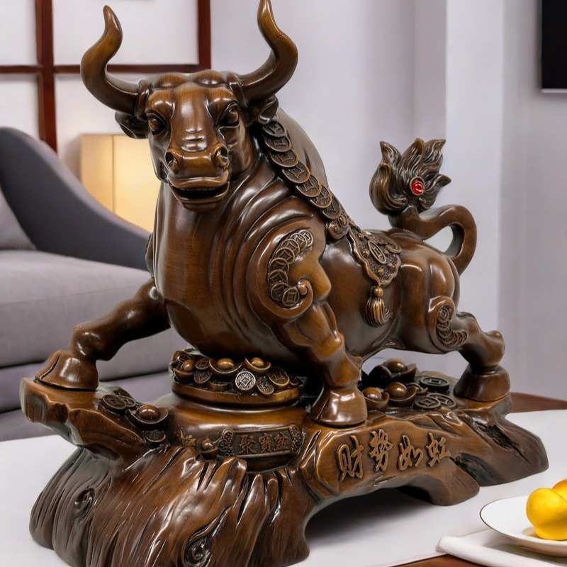 源头工厂树脂工艺品牛摆件财势如虹办公室前台桌面装饰品仿木