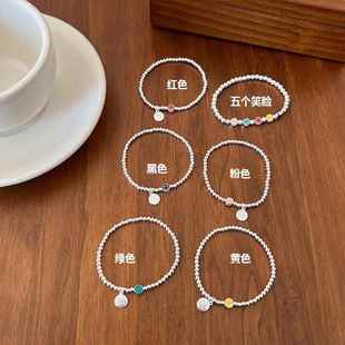 高档林肉完 春夏 通体2纯银滴油笑绳脸手链女银珠弹力0手串25新款