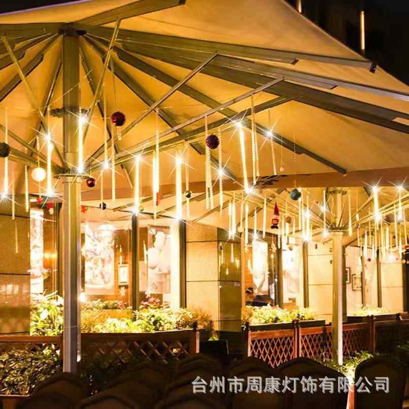 led户外灯带流星雨灯太阳能七彩灯节日圣诞庭院装饰挂树彩灯条管