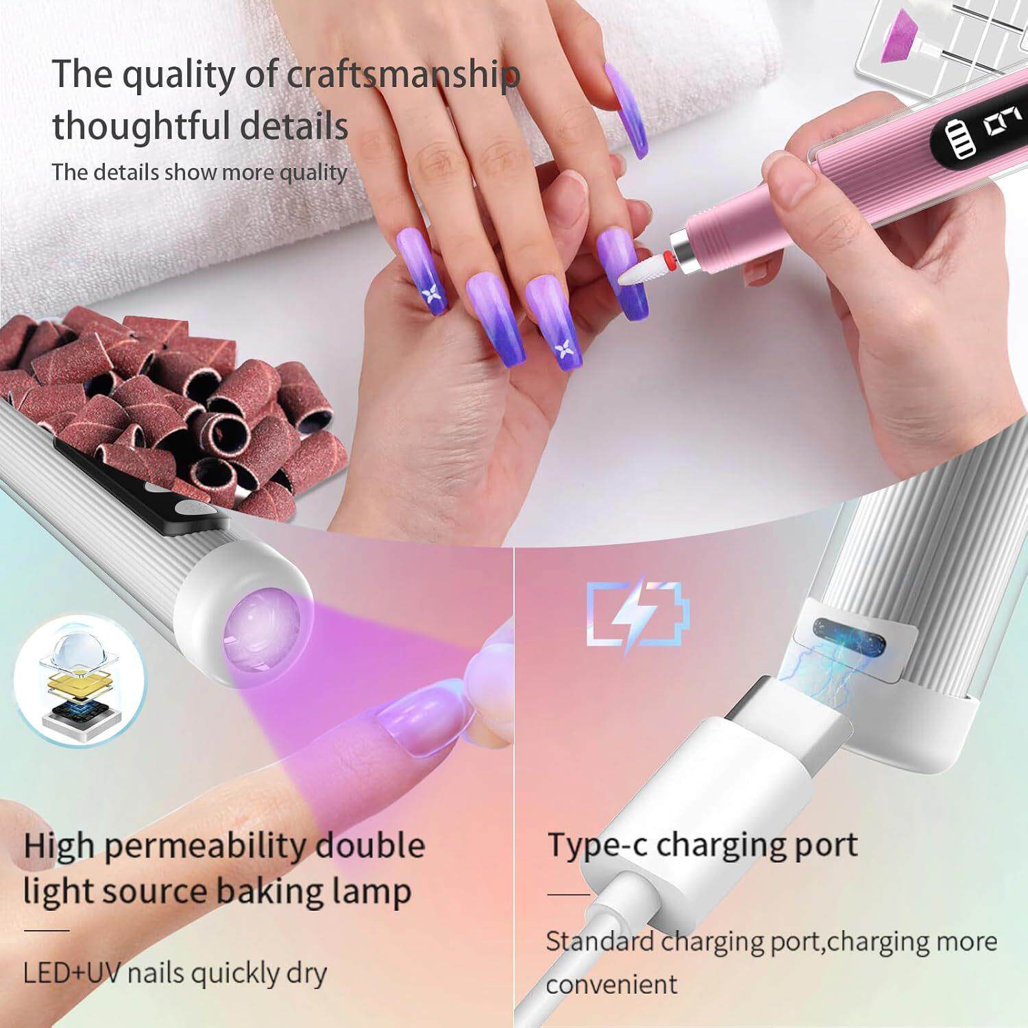 美甲打磨机小型家用便携式带灯电护理美甲器