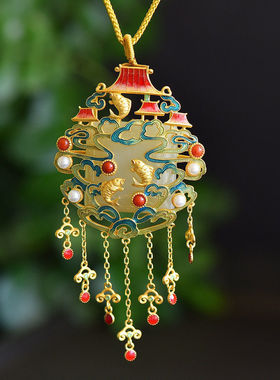 鱼跃龙镀门金色锁链骨项J364嵌仿和田玉女女民风中国风毛族衣链送