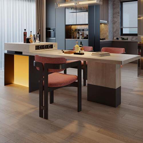 复古岛台餐桌一体可伸缩2026年新款开放式厨房吧台高端大气上档次