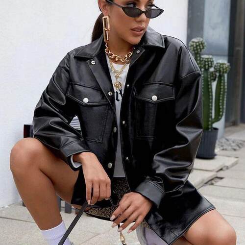 Leather women's shirt trendy jacket皮女士衬衣潮外套
