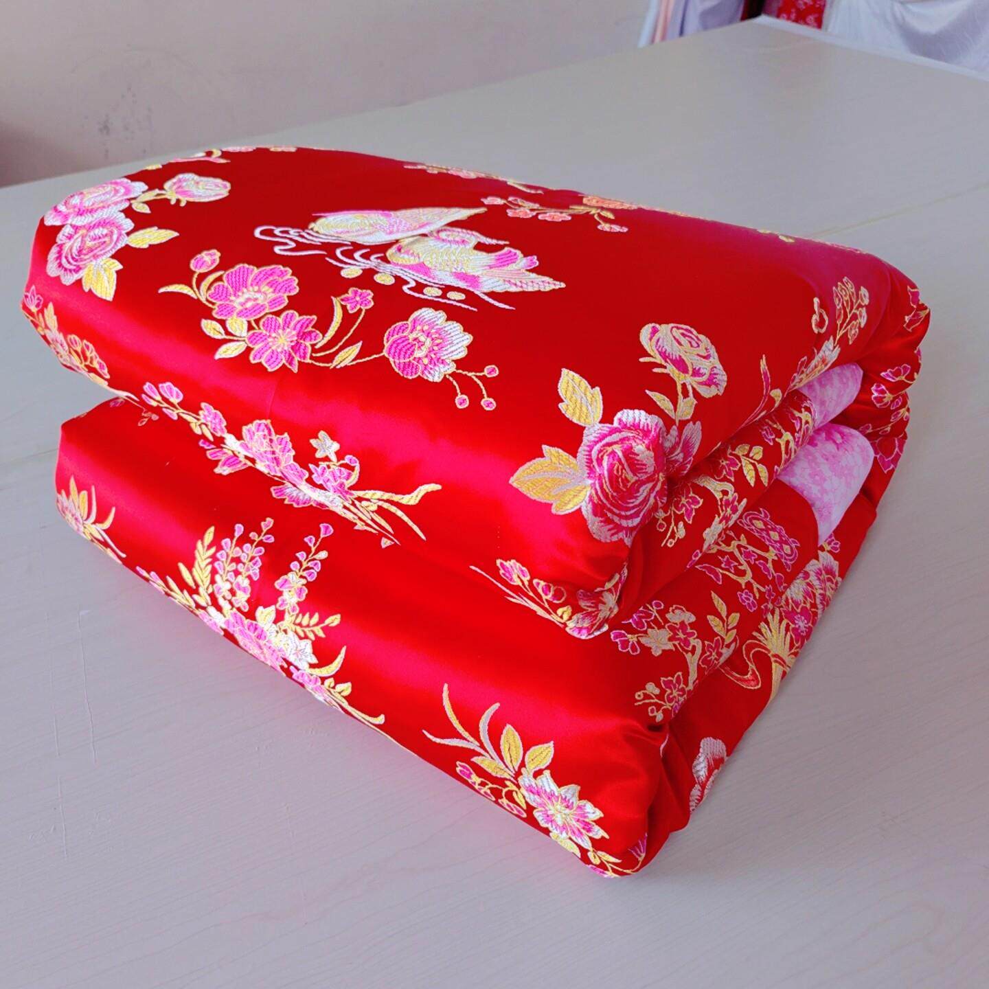 杭州丝绸织锦缎被面彷真丝七彩绸缎龙凤喜结婚红被子覆古中式被套