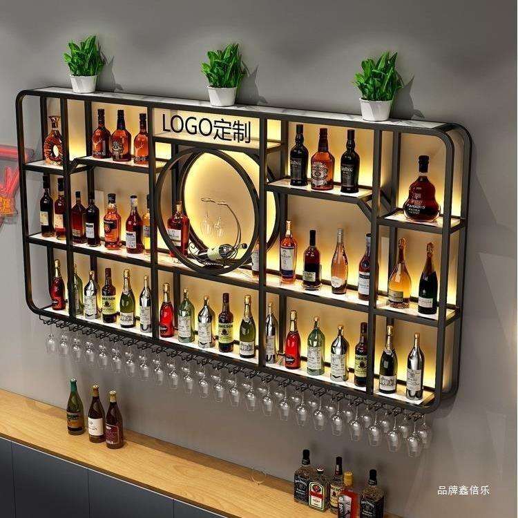 酒吧铁艺发光展示架子 餐厅红酒酒柜吧台背景壁挂式酒架置物架
