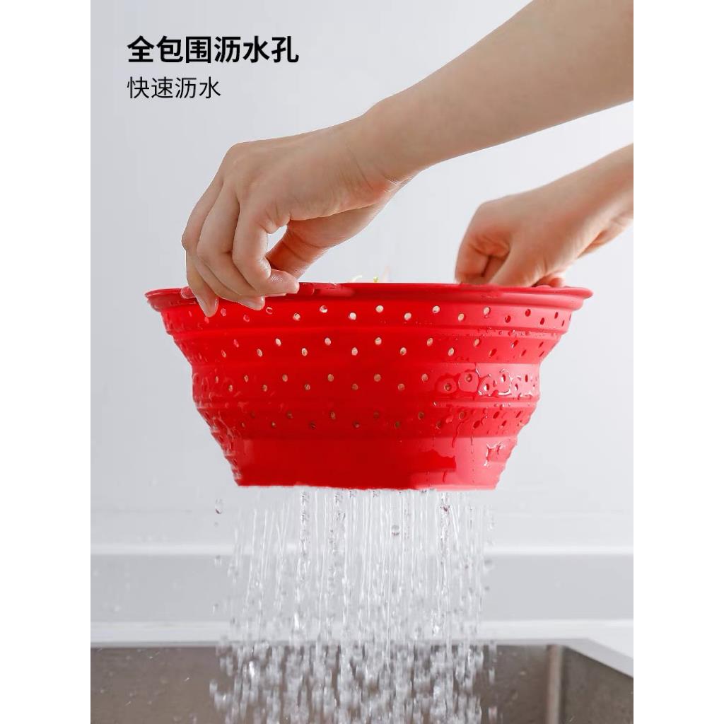 硅胶可折叠排水菜蓝高色厨房洗涤蔬和水果篮排水储存蓝色蔬菜盘洗