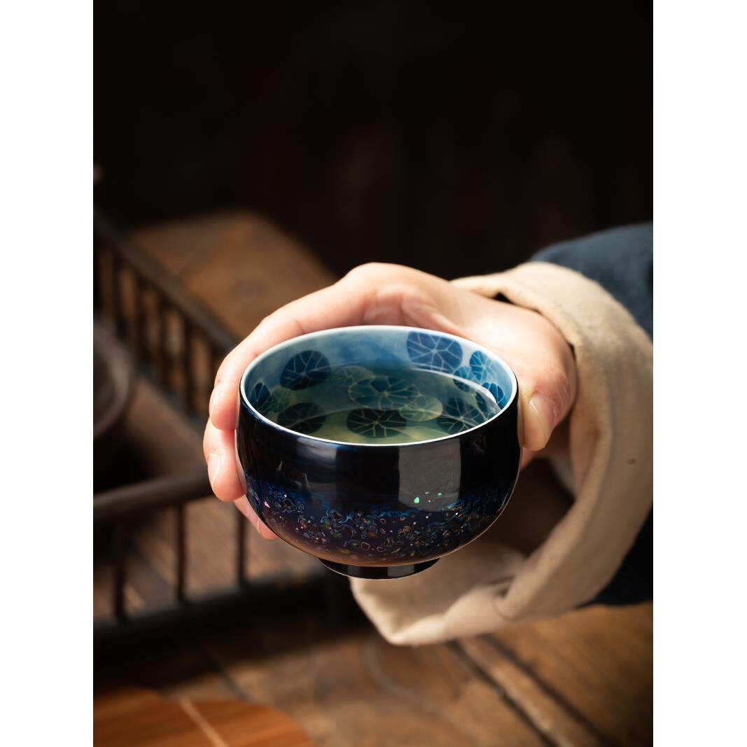 墨修缘纯手工景德镇青花瓷福州大漆星空茶杯主人杯盏茶盏单个茶杯