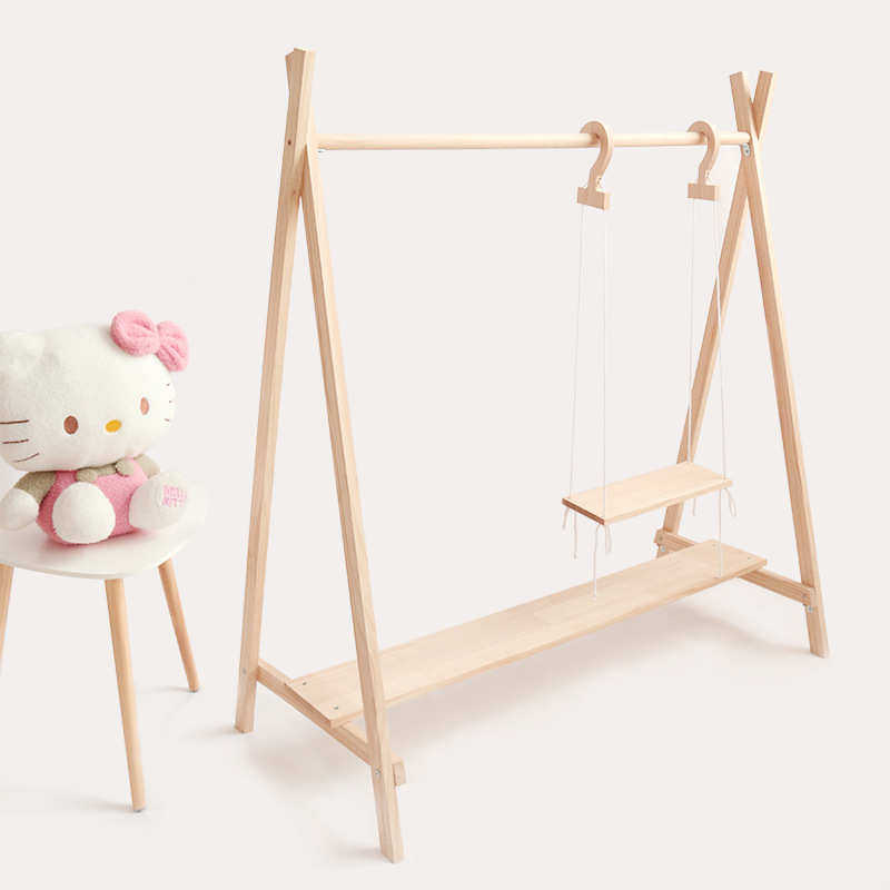 ins北欧实木简易落地衣架挂衣架 儿童房服装店童装店展示架货架