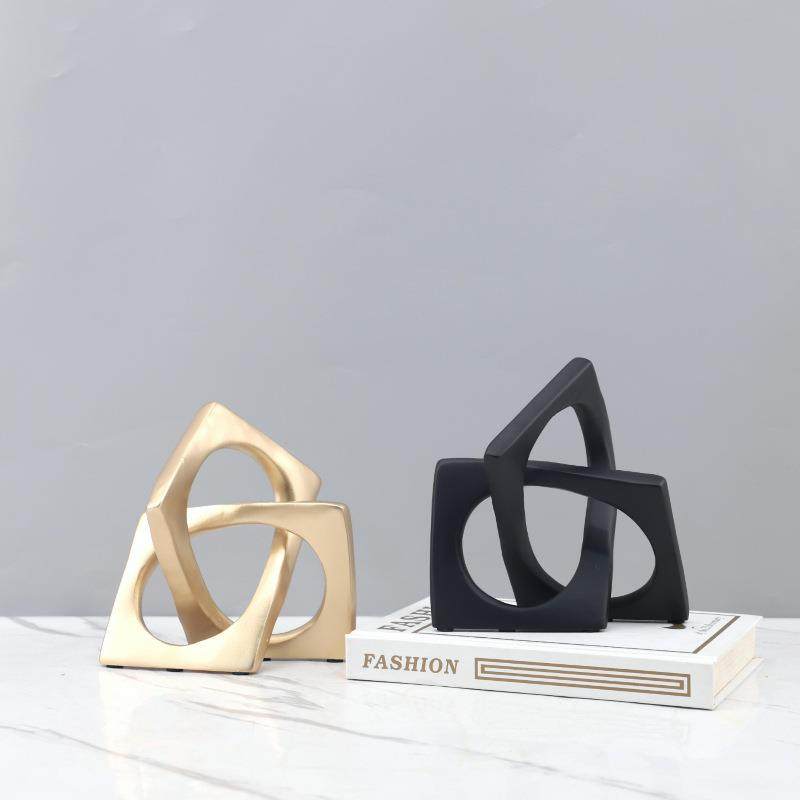 欧式轻奢抽象四方环形树脂艺术装饰摆件酒店民宿电视柜家居装饰品