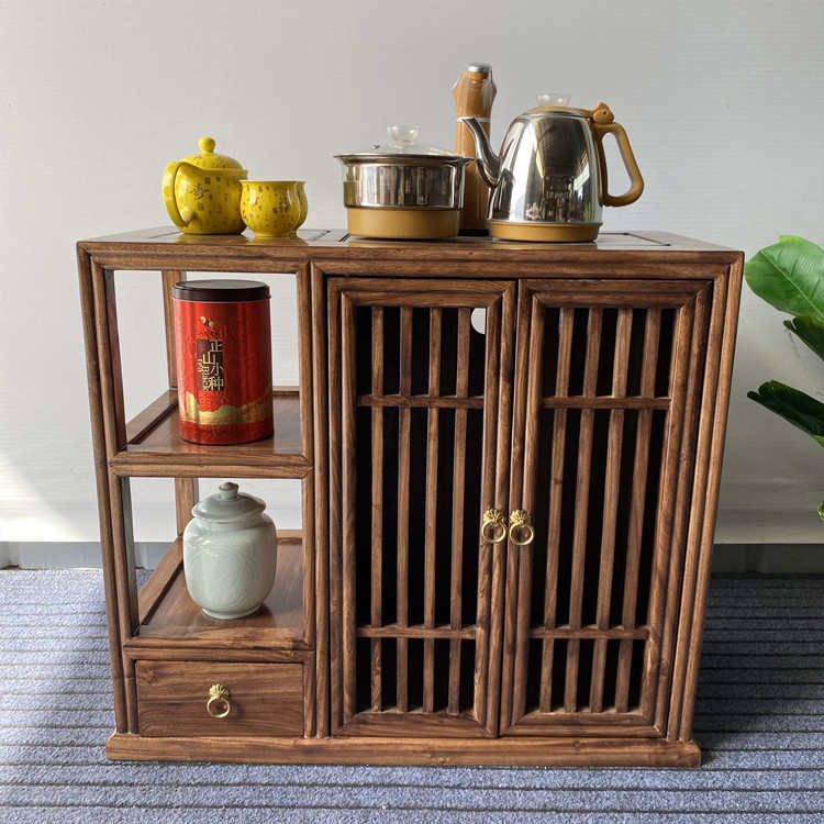 榆木实木茶水柜新中式小型烧水一体式茶桌轻奢家用办公茶几储物柜