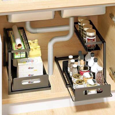 Kitchen cabinet storage rack, sink storage rack organizer