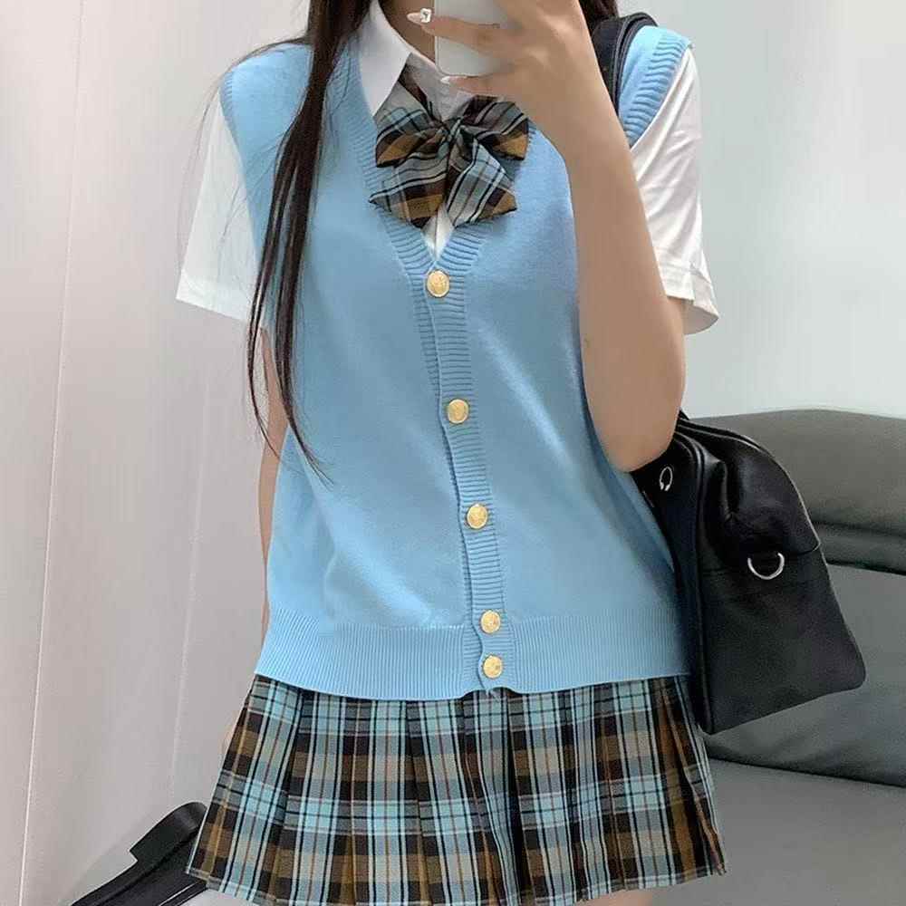 猫看花jk制服学院风开衫外穿背心马甲百搭显瘦日系校供感白衬衫
