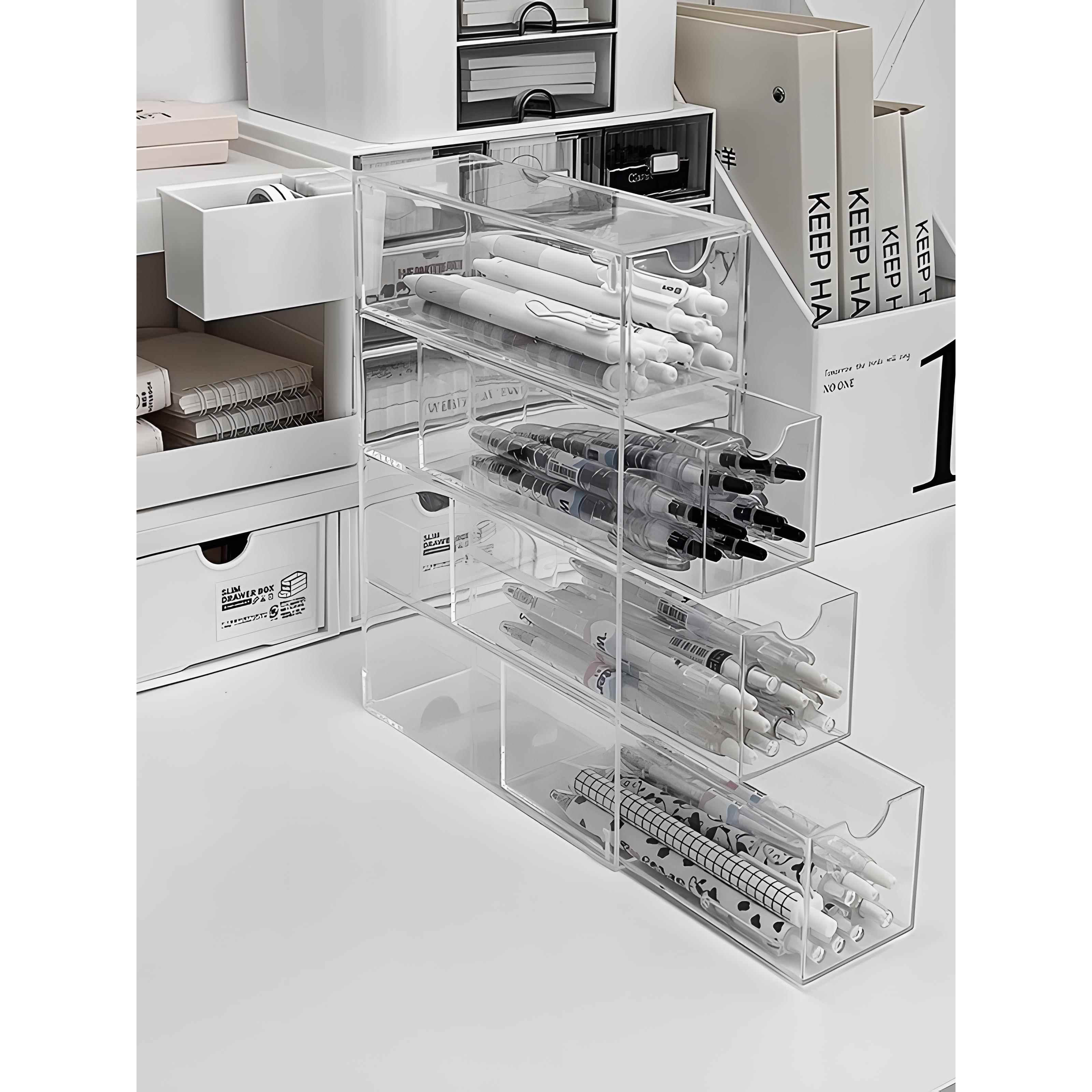 亚克力抽屉式收纳盒整理盒桌面笔筒高颜值in