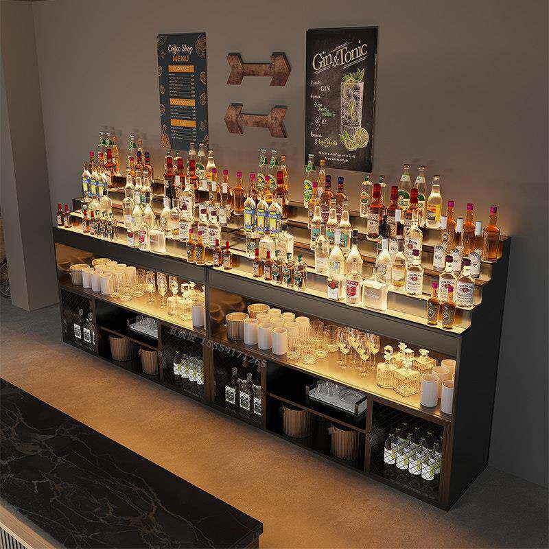 需定制酒柜展示柜酒吧吧台发光酒架置物架酒水调酒台靠墙商用餐边