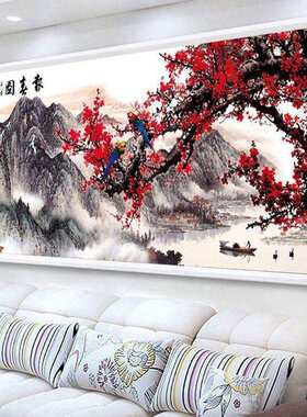 梅花报满春图十字绣喜上眉梢线绣客大厅幅山水画手工绣FJ0925简绣