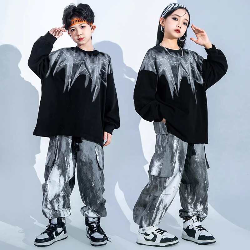 街舞儿童潮服男童嘻哈舞蹈练功服套装女童酷帅表演服少儿演出服装