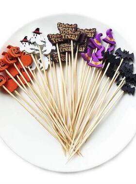100Pcs Halloween Decoration Disposable Bamboo Skewers Pumpki