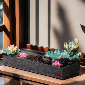 莲莲如意流水生财摆件桌面鱼缸循环流水装饰客厅玄关前台开 业礼