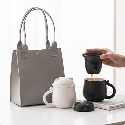 可爱个人办公室陶瓷精致女士猫咪茶水杯专用分离泡茶杯喝茶杯马克